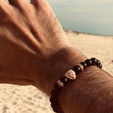 Man Bracelet - Men’s Beaded Bracelet - Rose Gold Lion & Black Stones Bracelet - Mens Bracelet Bracelet Brother & Sisters